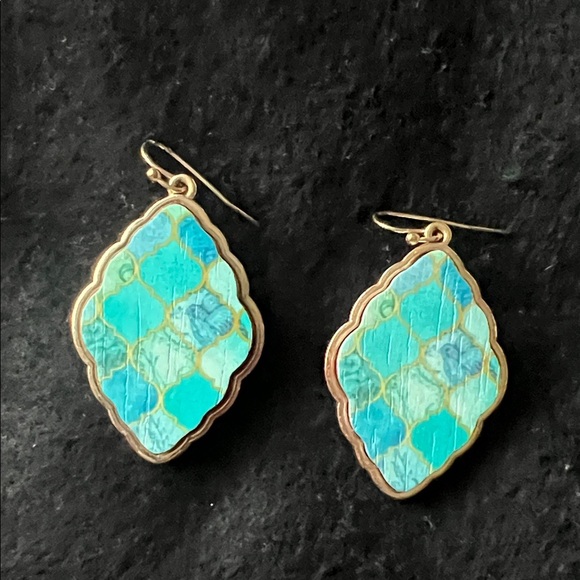 Elegant Gold and Turquoise Color Inspired Dangle Earrings - Picture 1 of 2